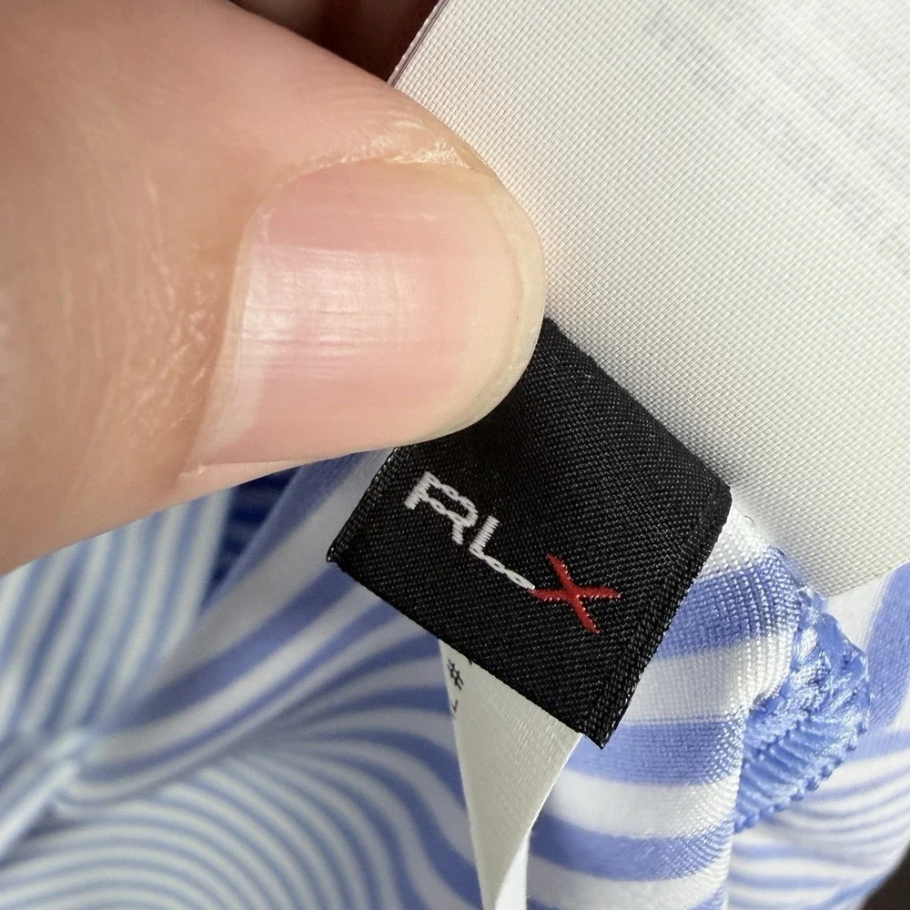 RLX Ralph Lauren Polo Shirt Striped Performance Golf Stretch‎ Blue White Men XL